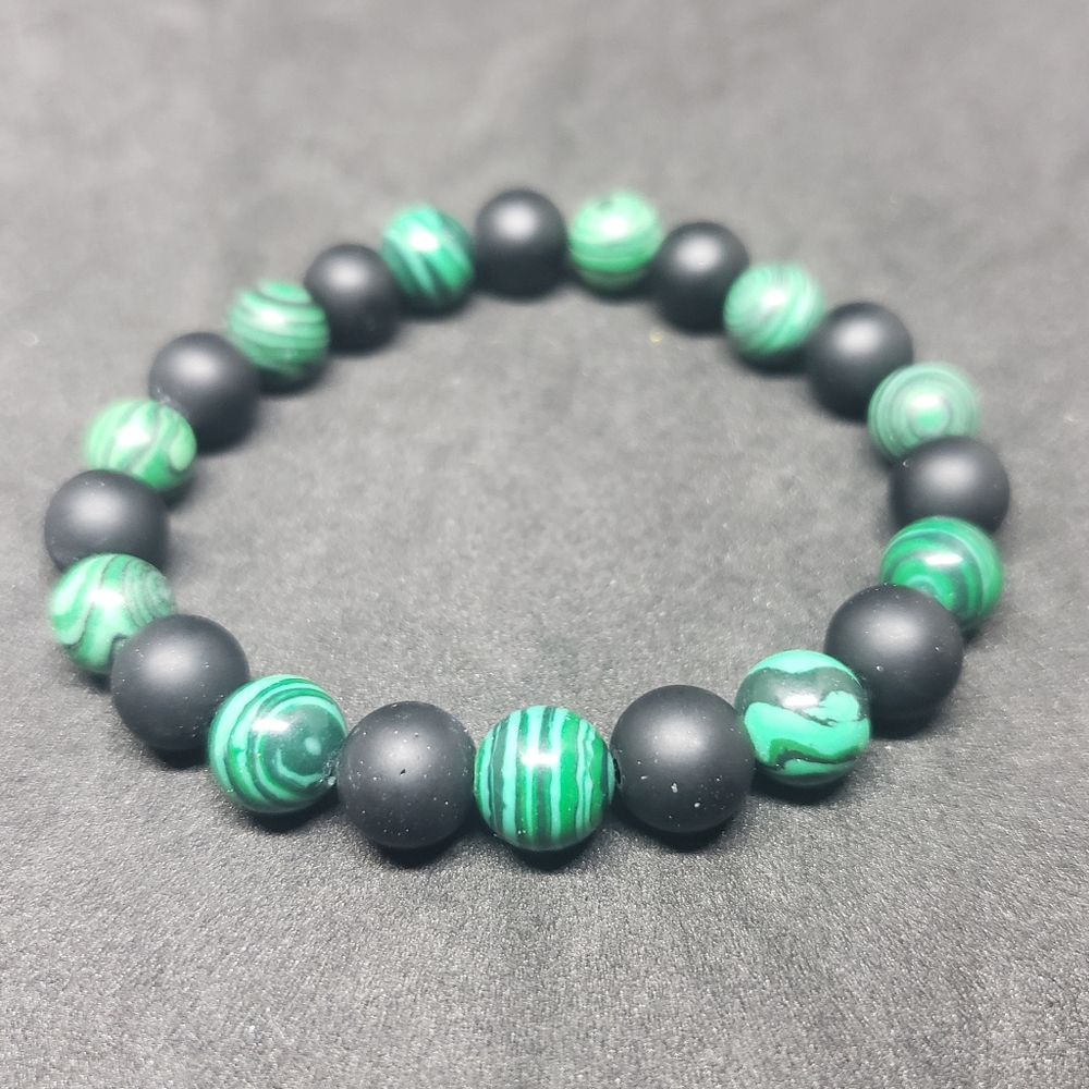 Malachite, matte black agate healing bracelet